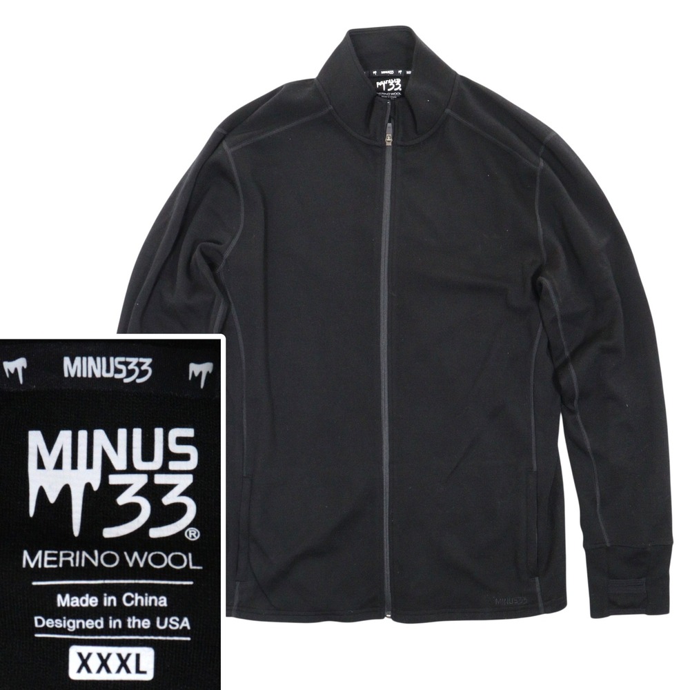 Minus33 Wilderness Merino Full Zip Jacket 100% Superfine Wool Black Men 3XL EUC